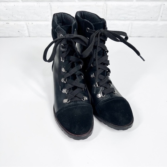 SAM EDELMAN Manchester Black leather & Suede Combat Style Lace up boot - Picture 5 of 7